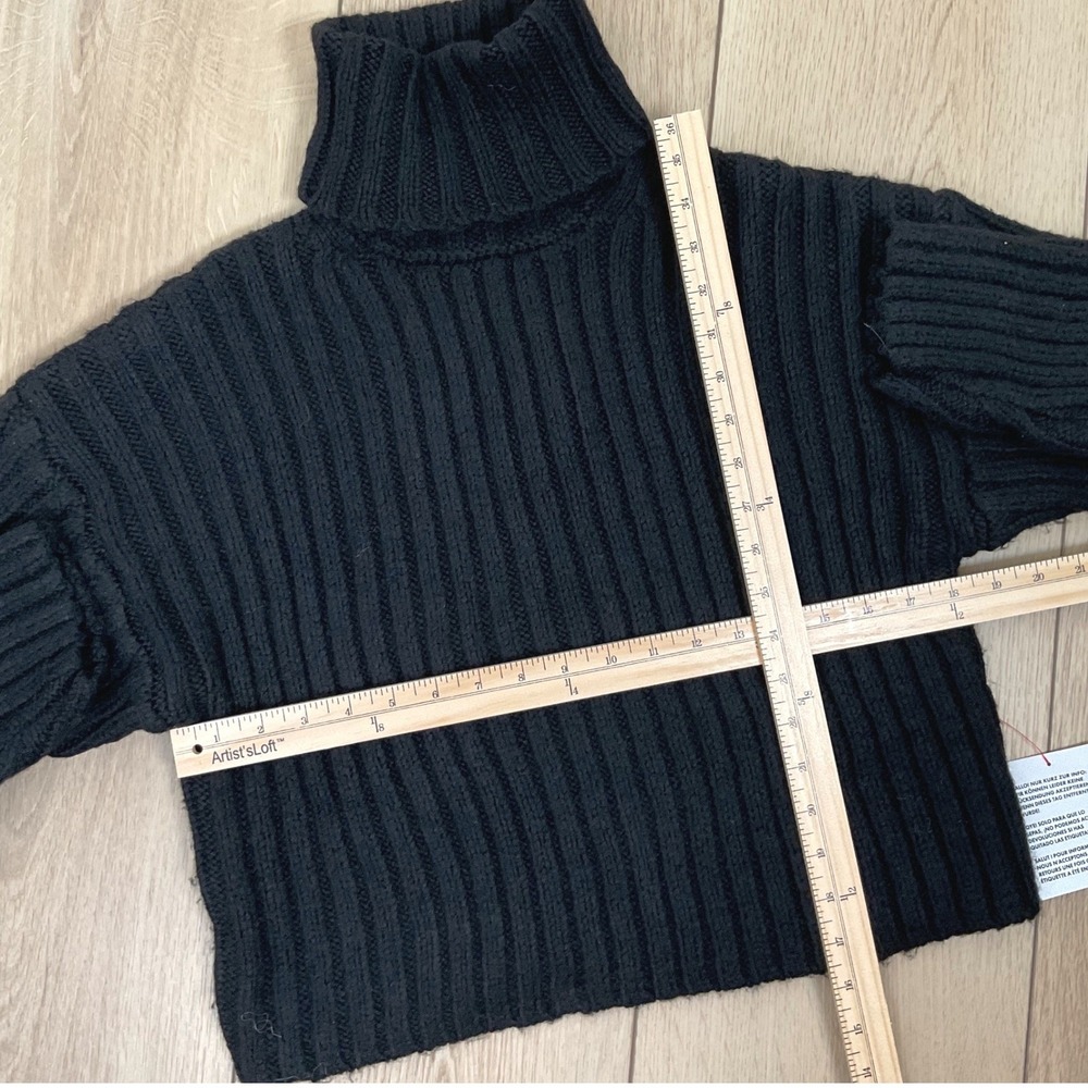 Topshop Womens Black Chunky Knit Ribbed Turtleneck Cropped Fuzzy Sweater US 4-6 - Picture 6 of 8
